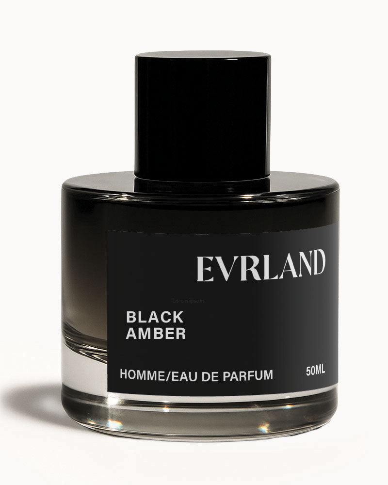 Evrland Black Amber perfume bottle on a white background